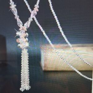 Elegant Long Crystal Pink Beaded Necklace